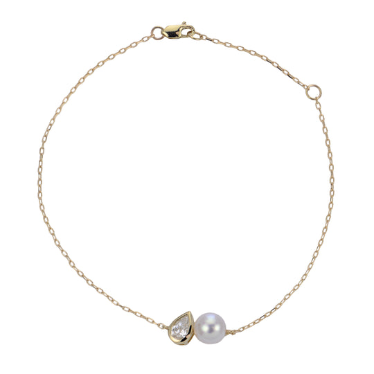 14KT Yellow Gold Akoya Pearl & LGD Bracelet