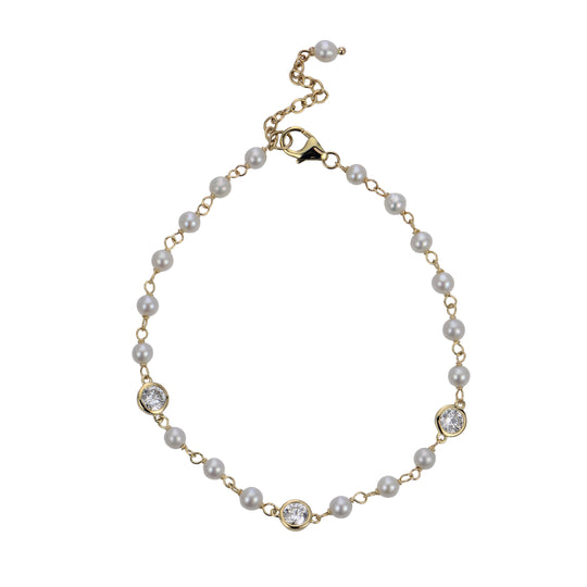 14KT Yellow Gold Freshwater Pearl & LGD Bracelet