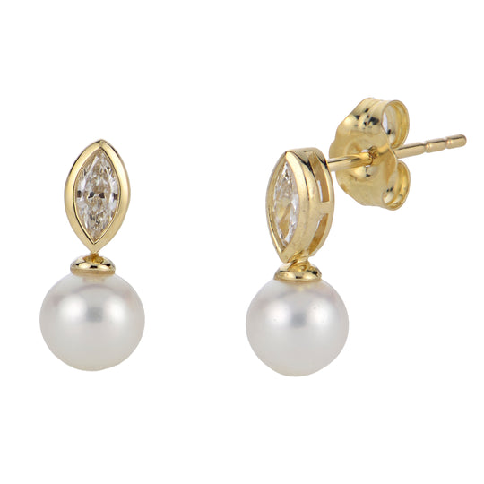 14KT Yellow Gold Freshwater Pearl & LGD Earring