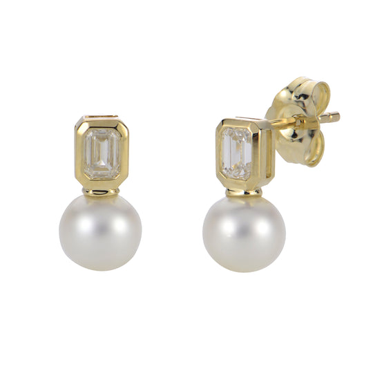 14KT Yellow Gold Freshwater Pearl & LGD Earring