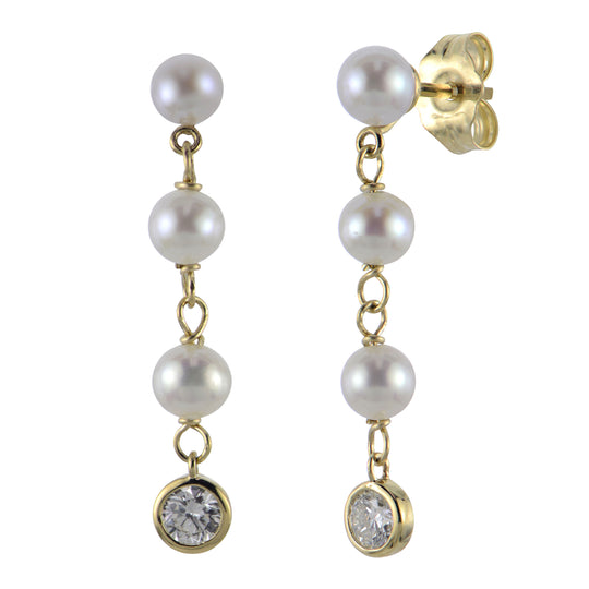 14KT Yellow Gold Freshwater Pearl & LGD Earring