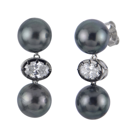 Sterling Silver Tahitian Pearl & LGD Earring