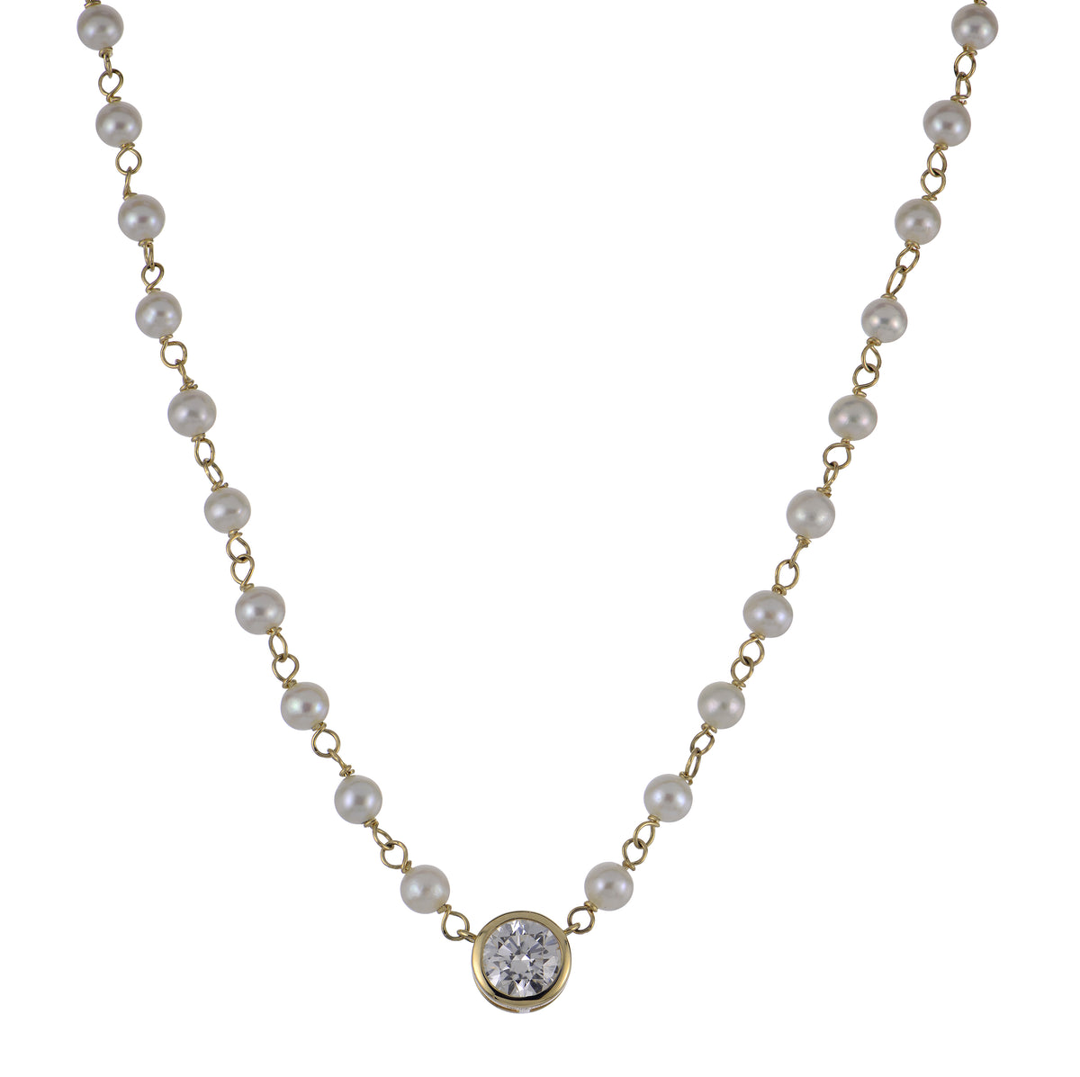 14KT Yellow Gold Freshwater Pearl & LGD Necklace