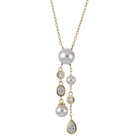 14KT Yellow Gold Akoya Pearl & LGD Necklace