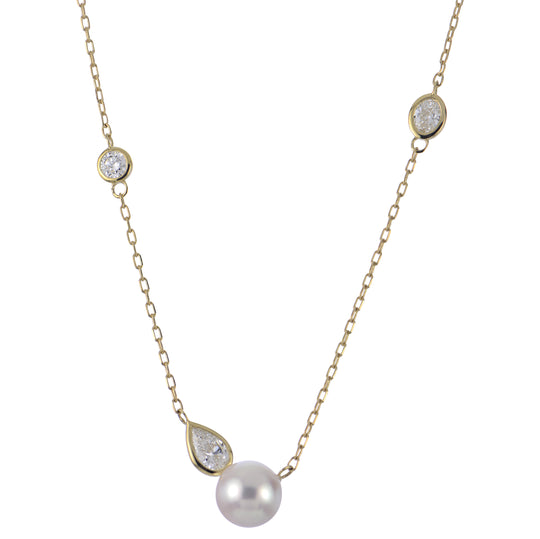14KT Yellow Gold Akoya Pearl & LGD Necklace
