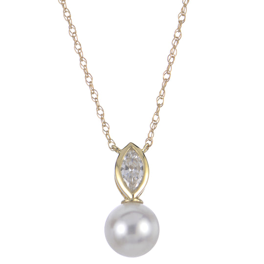 14KT Yellow Gold Freshwater Pearl & LGD Necklace