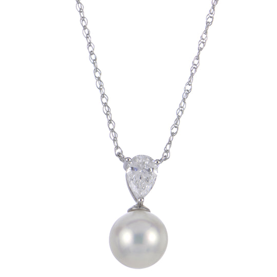 14KT White Gold Freshwater Pearl & LGD Necklace