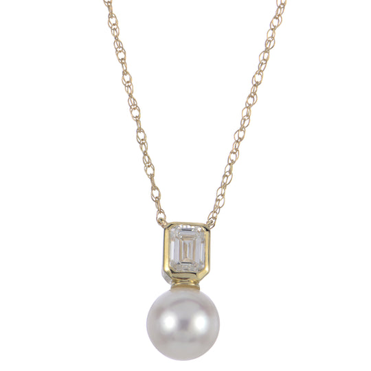 14KT Yellow Gold Freshwater Pearl & LGD Necklace
