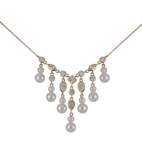 14KT Yellow Gold Freshwater Pearl & LGD Necklace