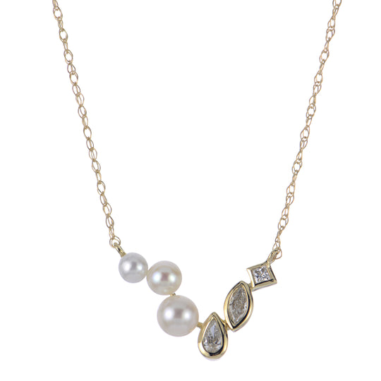 14KT Yellow Gold Freshwater Pearl & LGD Necklace