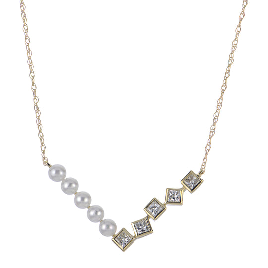 14KT Yellow Gold Freshwater Pearl & LGD Necklace
