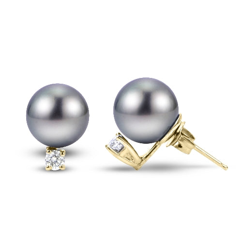 14KT Tahitian Stud & Diamond (Select Pearl Size, Quality, & Gold Color)