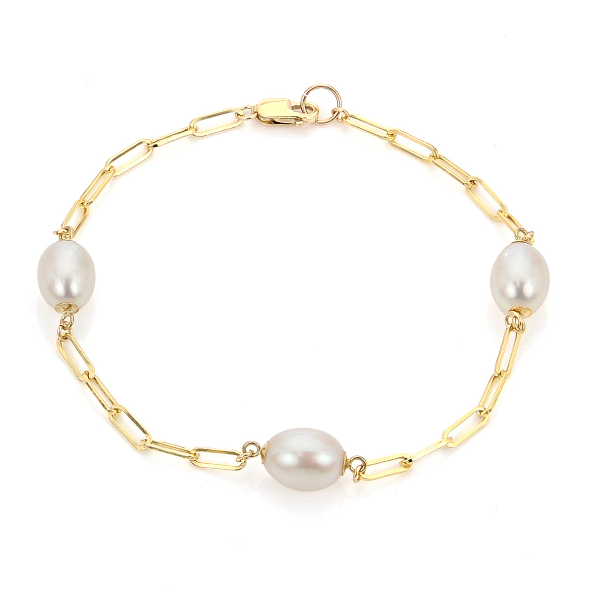 14K Gold Paperclip Chain and Freshwater Pearl Bracelet