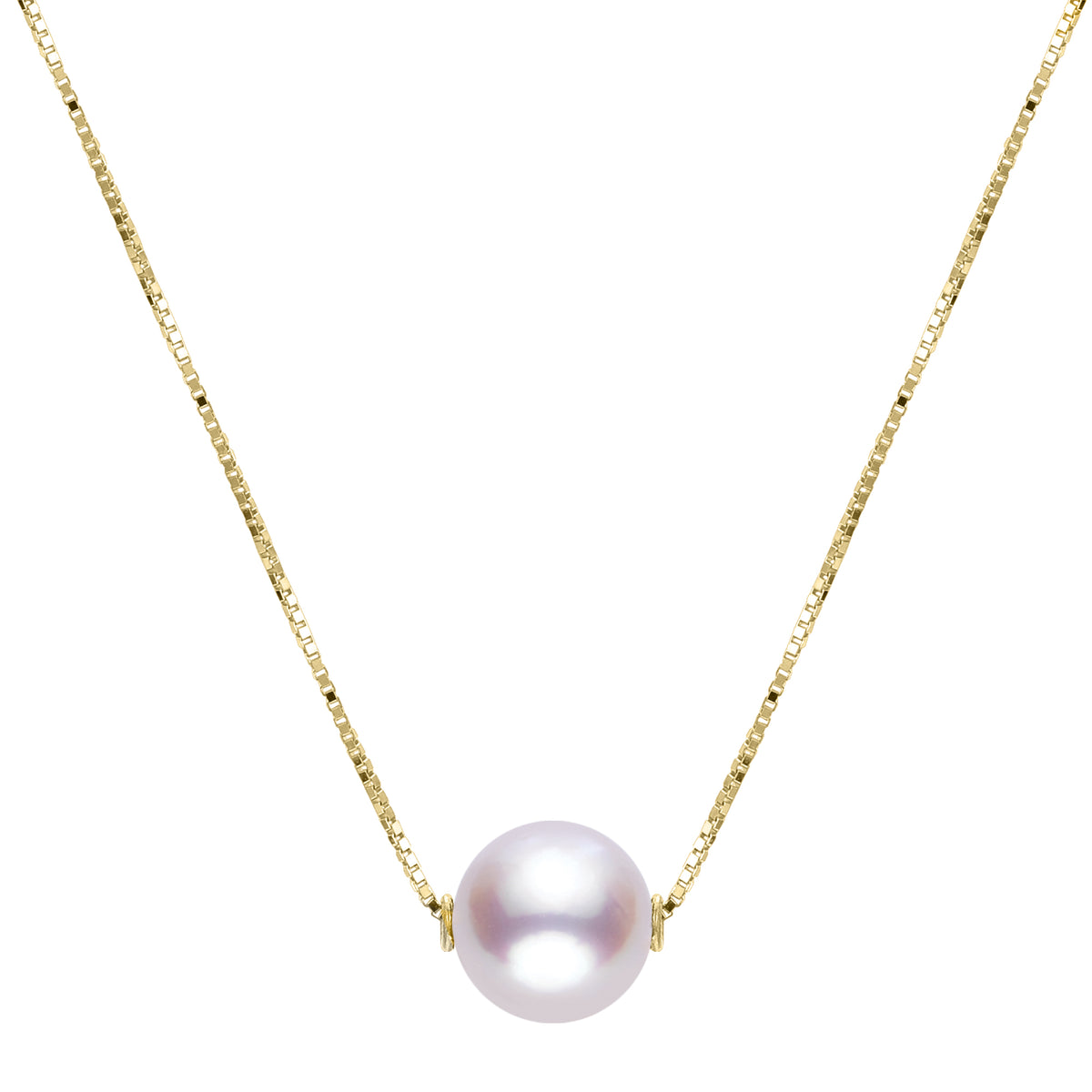 14KT Yellow Gold Akoya Pearl Solitaire Necklace